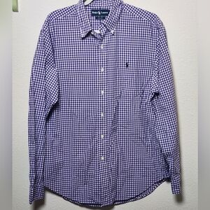 Ralph Lauren‎ Men's Classic Fit Purple White Check Long Sleeve Button Down Large